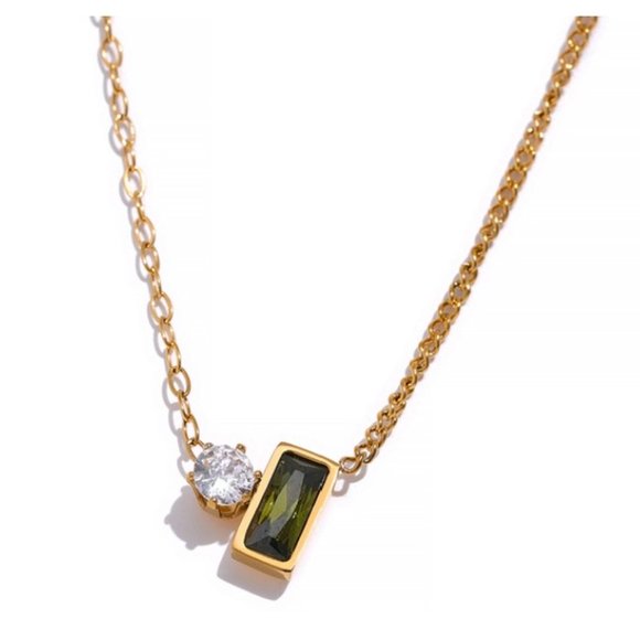 SAruda_jewelry Jewelry - NEW Stainless Steel Olive Green Cubic Zirconia Chic Pendant Necklace